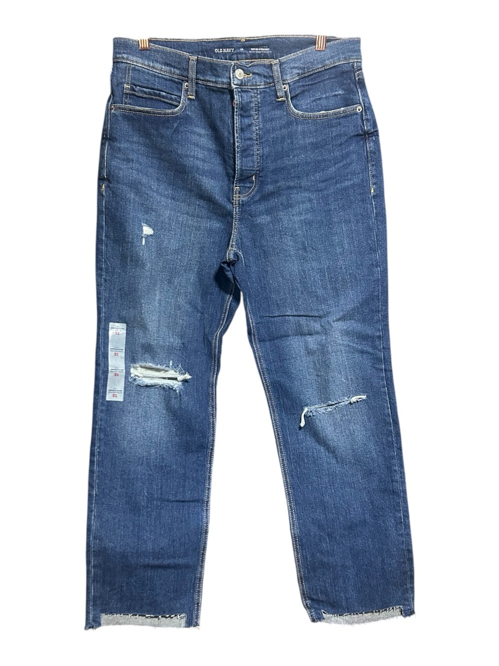 NWOT Old Navy Women's Extra High Ski-High Straight Distressed Jeans